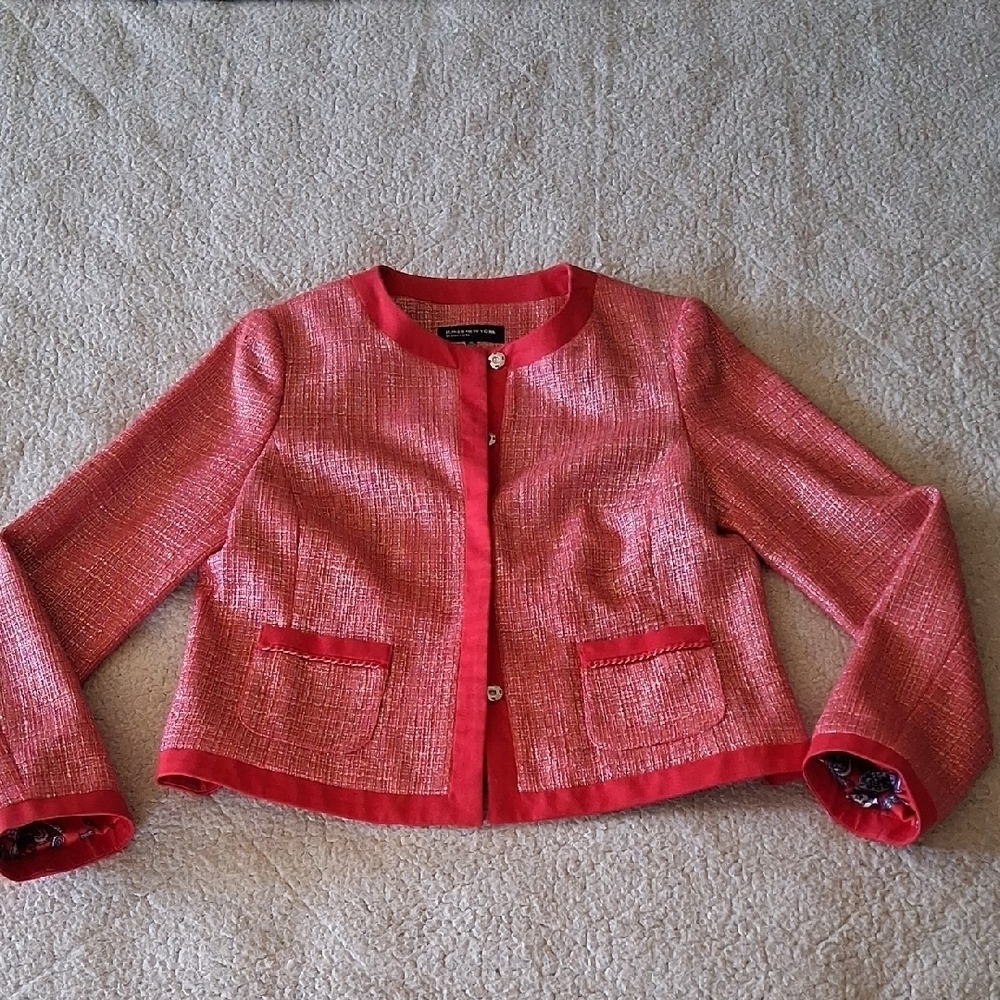 Jones New York Pink Barbiecore Tweed Blazer Size 10 New